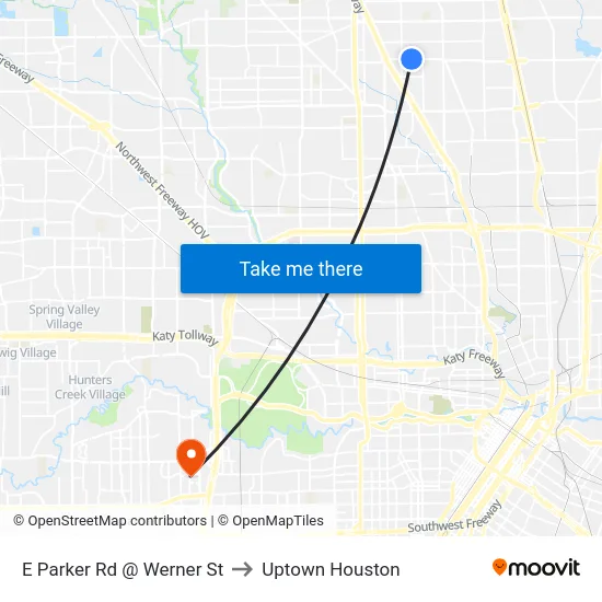 E Parker Rd @ Werner St to Uptown Houston map
