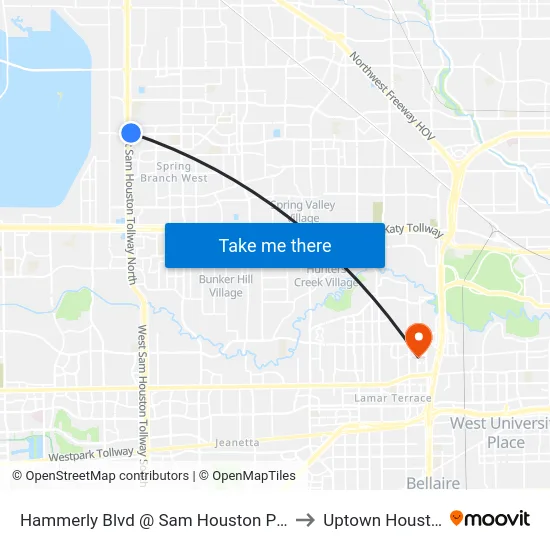 Hammerly Blvd @ Sam Houston Pkwy to Uptown Houston map