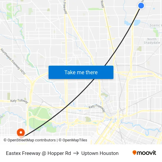 Eastex Freeway @ Hopper Rd to Uptown Houston map