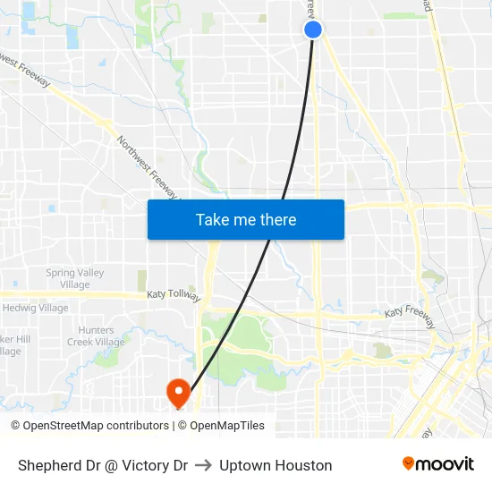 Shepherd Dr @ Victory Dr to Uptown Houston map