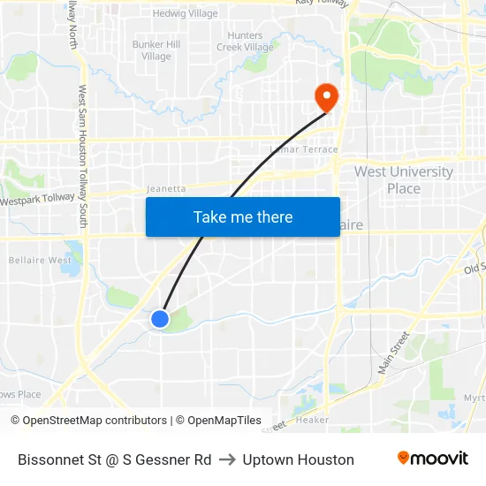 Bissonnet St @ S Gessner Rd to Uptown Houston map