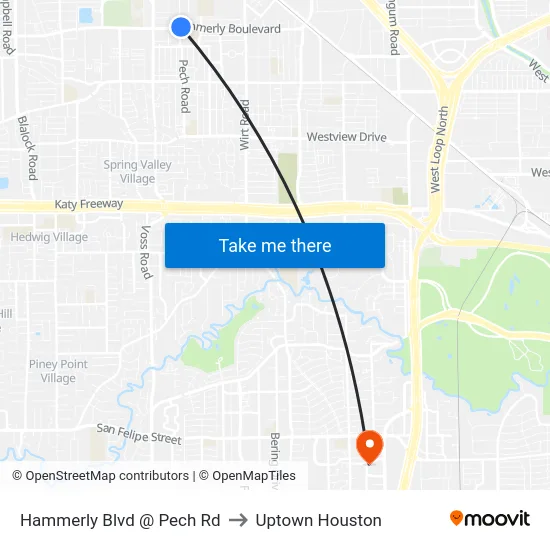 Hammerly Blvd @ Pech Rd to Uptown Houston map
