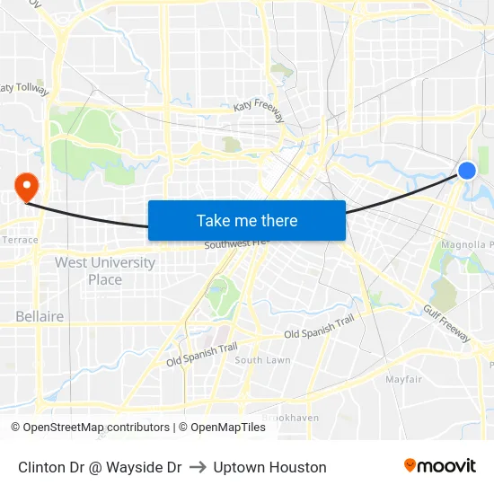 Clinton Dr @ Wayside Dr to Uptown Houston map
