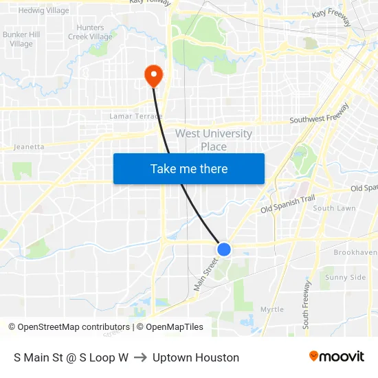 S Main St @ S Loop W to Uptown Houston map