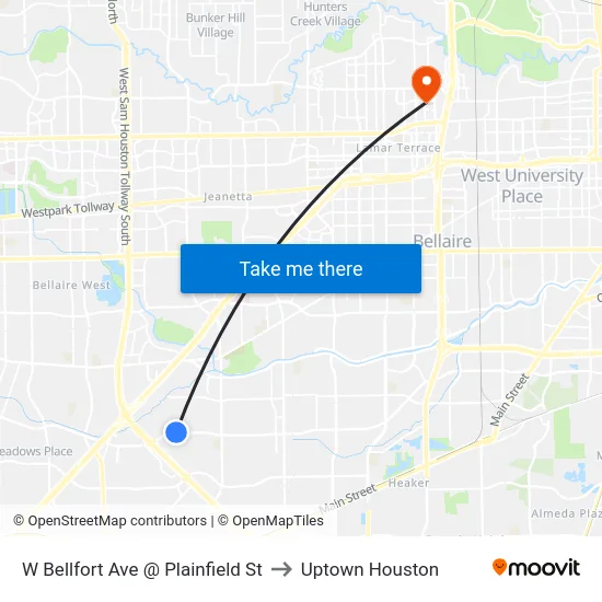 W Bellfort Ave @ Plainfield St to Uptown Houston map