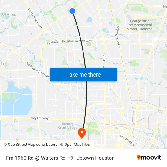 Fm 1960 Rd @ Walters Rd to Uptown Houston map