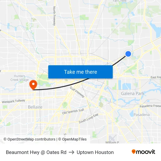 Beaumont Hwy @ Oates Rd to Uptown Houston map