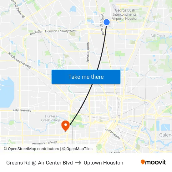 Greens Rd @ Air Center Blvd to Uptown Houston map