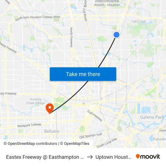 Eastex Freeway @ Easthampton Dr to Uptown Houston map