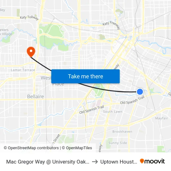 Mac Gregor Way @ University Oaks Bl to Uptown Houston map