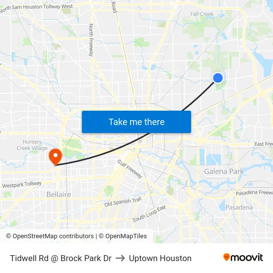 Tidwell Rd @ Brock Park Dr to Uptown Houston map