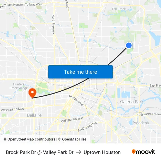 Brock Park Dr @ Valley Park Dr to Uptown Houston map