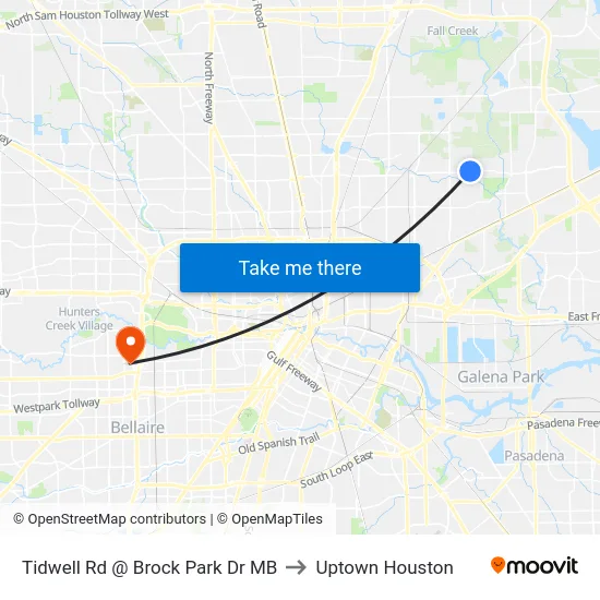 Tidwell Rd @ Brock Park Dr MB to Uptown Houston map