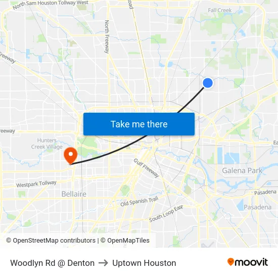Woodlyn Rd @ Denton to Uptown Houston map