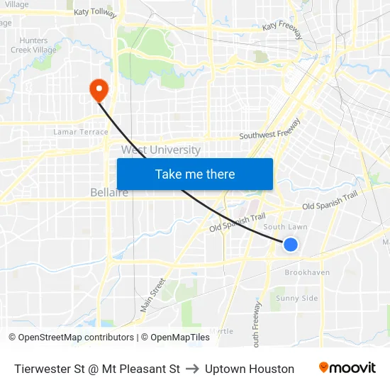 Tierwester St @ Mt Pleasant St to Uptown Houston map