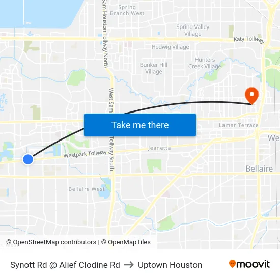 Synott Rd @ Alief Clodine Rd to Uptown Houston map
