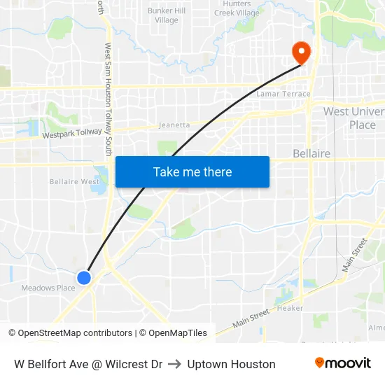 W Bellfort Ave @ Wilcrest Dr to Uptown Houston map