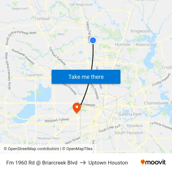 Fm 1960 Rd @ Briarcreek Blvd to Uptown Houston map