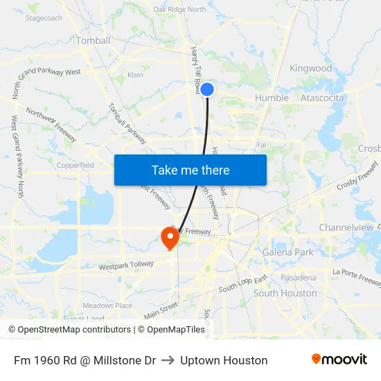 Fm 1960 Rd @ Millstone Dr to Uptown Houston map