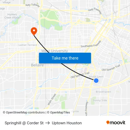 Springhill   @ Corder St to Uptown Houston map