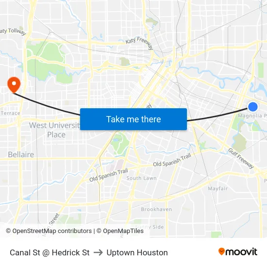 Canal St @ W Hedrick St to Uptown Houston map