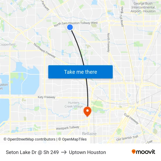 Seton Lake Dr @ Sh 249 to Uptown Houston map