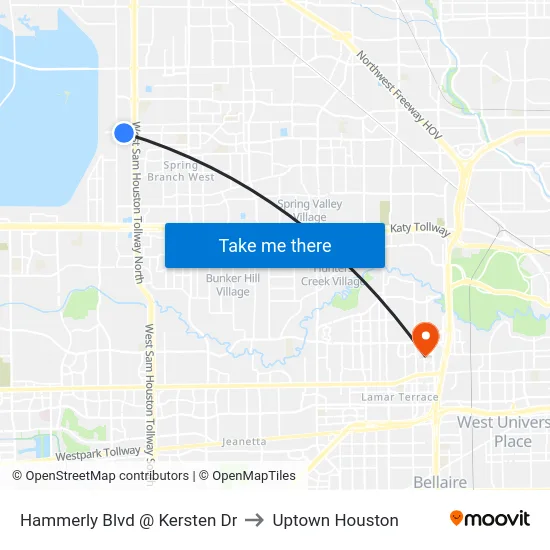 Hammerly Blvd @ Kersten Dr to Uptown Houston map