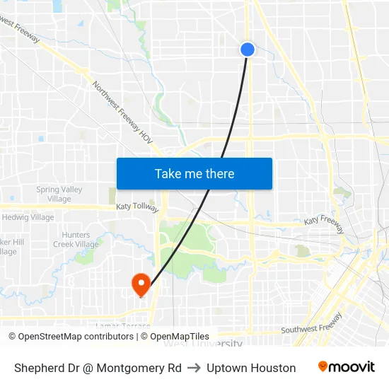 Shepherd Dr @ Montgomery Rd to Uptown Houston map