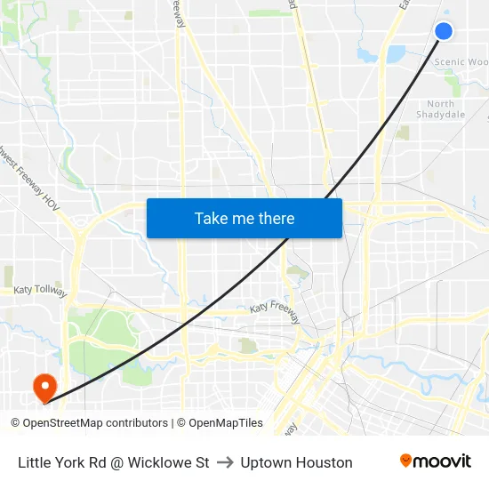 Little York Rd @ Wicklowe St to Uptown Houston map