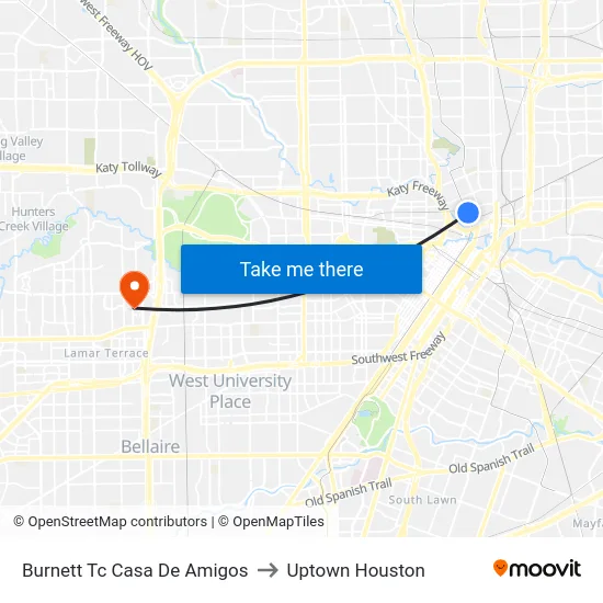 Burnett Tc Casa De Amigos to Uptown Houston map