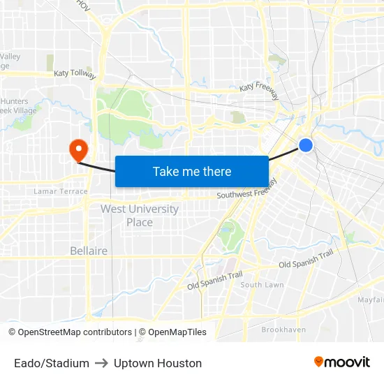 Eado/Stadium to Uptown Houston map