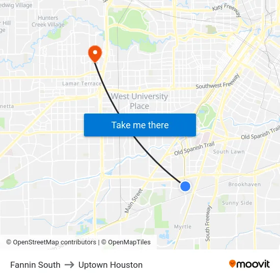 Fannin South to Uptown Houston map