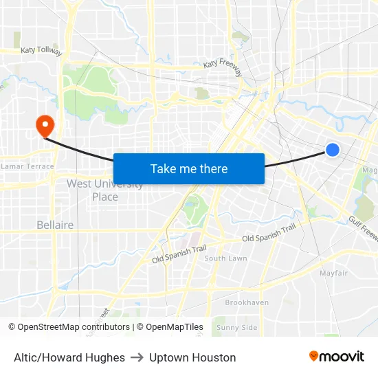 Altic/Howard Hughes to Uptown Houston map