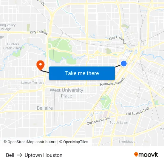Bell to Uptown Houston map