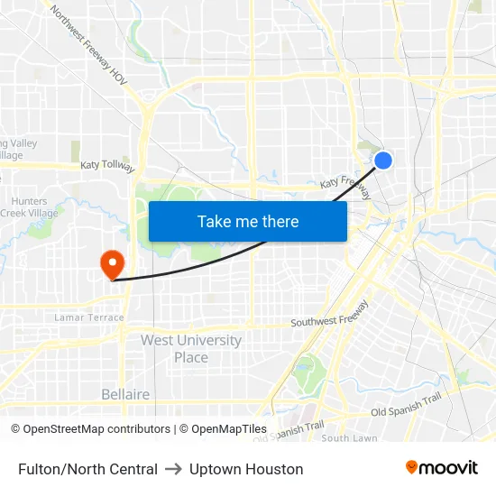 Fulton/North Central to Uptown Houston map