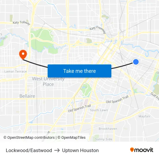 Lockwood/Eastwood to Uptown Houston map