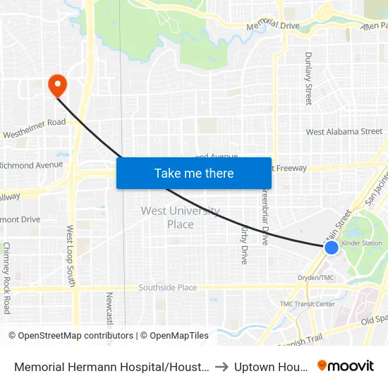 Memorial Hermann Hospital/Houston Zoo to Uptown Houston map