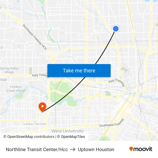 Northline Transit Center/Hcc to Uptown Houston map