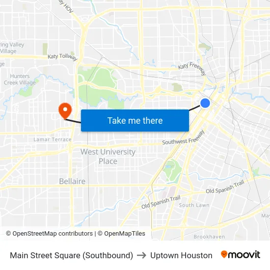 Main Street Square (Southbound) to Uptown Houston map