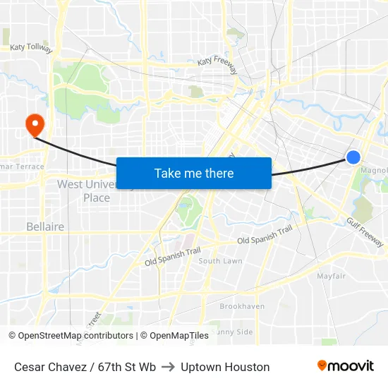 Cesar Chavez / 67th St Wb to Uptown Houston map