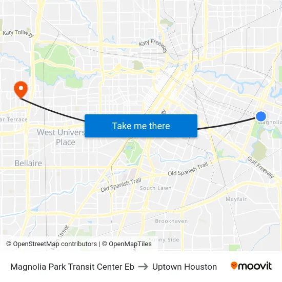 Magnolia Park Transit Center Eb to Uptown Houston map