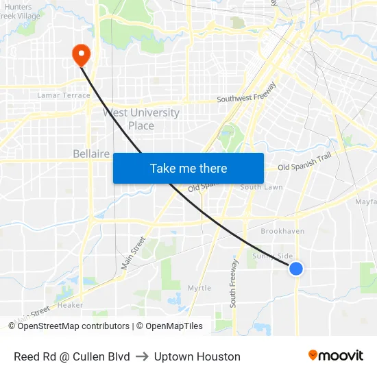 Reed Rd @ Cullen Blvd to Uptown Houston map