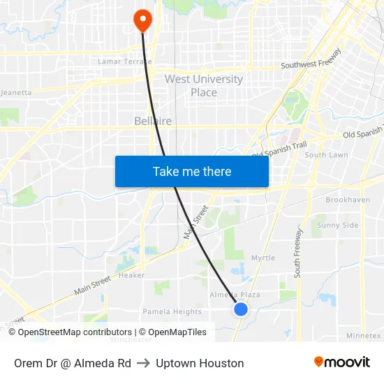 Orem Dr @ Almeda Rd to Uptown Houston map