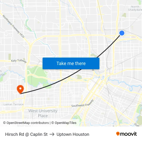 Hirsch Rd @ Caplin St to Uptown Houston map