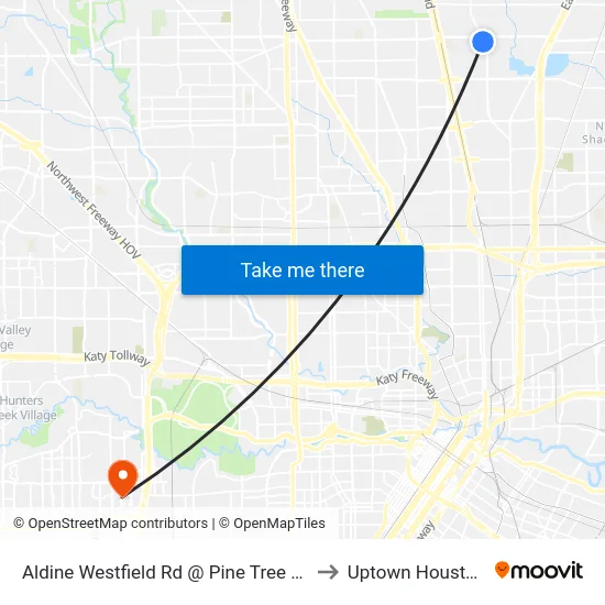 Aldine Westfield Rd @ Pine Tree Dr to Uptown Houston map