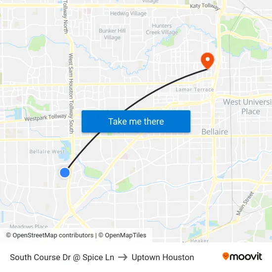 South Course Dr @ Spice Ln to Uptown Houston map