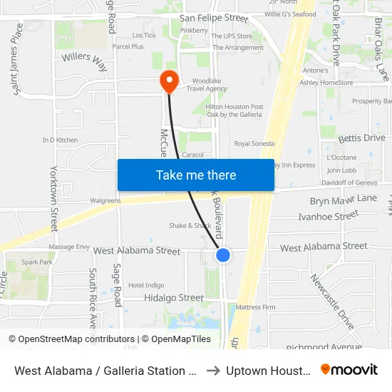 West Alabama / Galleria Station Nb to Uptown Houston map