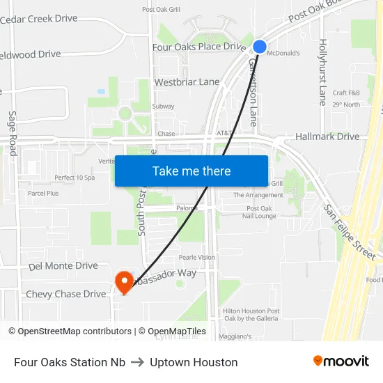 Four Oaks Station Nb to Uptown Houston map