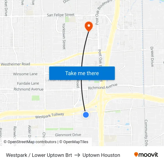 Westpark / Lower Uptown Brt to Uptown Houston map