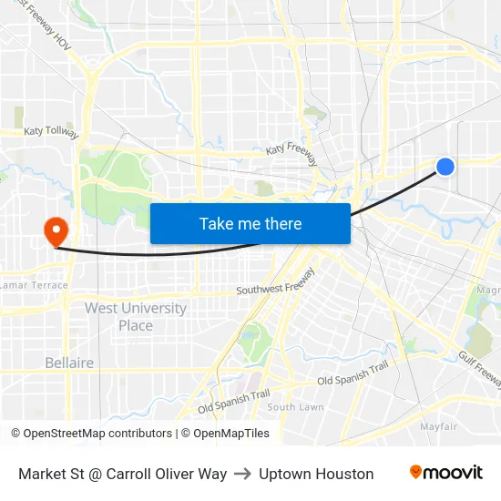 Market St @ Carroll Oliver Way to Uptown Houston map
